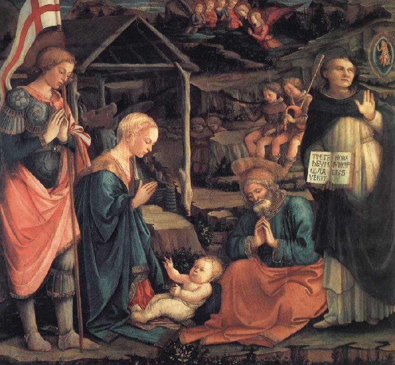 Fra Filippo Lippi The Adoration of the Infant Jesus with St George and St Vincent Ferrer China oil painting art